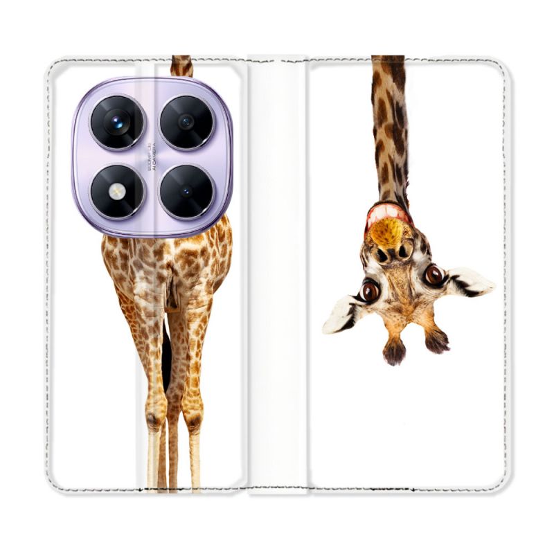 Housse Cuir Portefeuille Pour Xiaomi Redmi Note 14 PRO 5G Animal Girafe Blanche