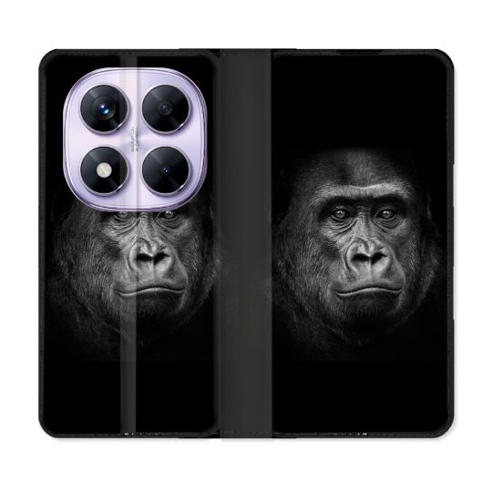 Housse Cuir Portefeuille Pour Xiaomi Redmi Note 14 PRO 5G Animal Gorille Noir