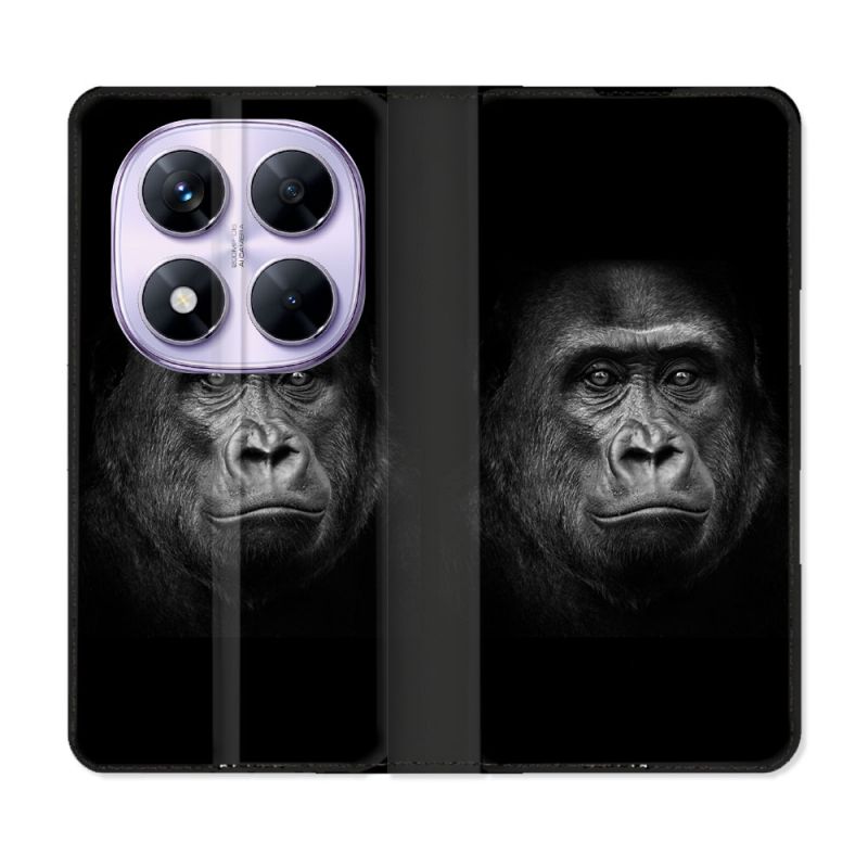 Housse Cuir Portefeuille Pour Xiaomi Redmi Note 14 PRO 5G Animal Gorille Noir