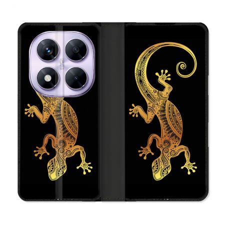Housse Cuir Portefeuille Pour Xiaomi Redmi Note 14 PRO 5G Animal Lezard Noir