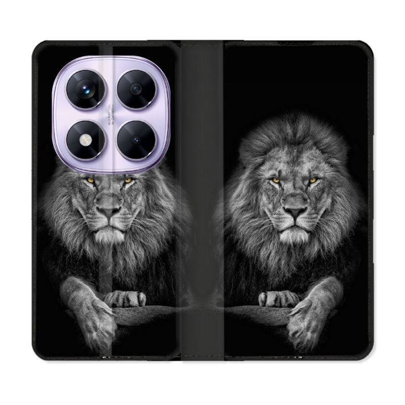 Housse Cuir Portefeuille Pour Xiaomi Redmi Note 14 PRO 5G Animal Lion Majestueux