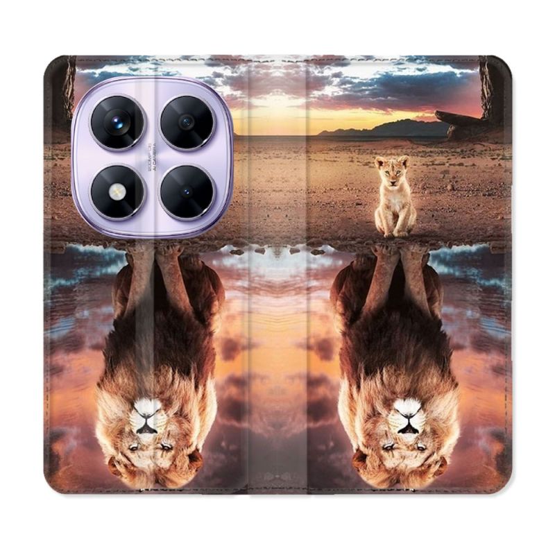 Housse Cuir Portefeuille Pour Xiaomi Redmi Note 14 PRO 5G Animal Lion Reflet