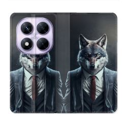 Housse Cuir Portefeuille Pour Xiaomi Redmi Note 14 PRO 5G Animal Loup Business