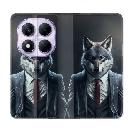 Housse Cuir Portefeuille Pour Xiaomi Redmi Note 14 PRO 5G Animal Loup Business