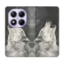 Housse Cuir Portefeuille Pour Xiaomi Redmi Note 14 PRO 5G Animal Loup Hurlement