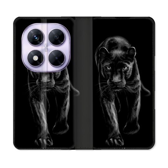 Housse Cuir Portefeuille Pour Xiaomi Redmi Note 14 PRO 5G Animal Panthère Noire