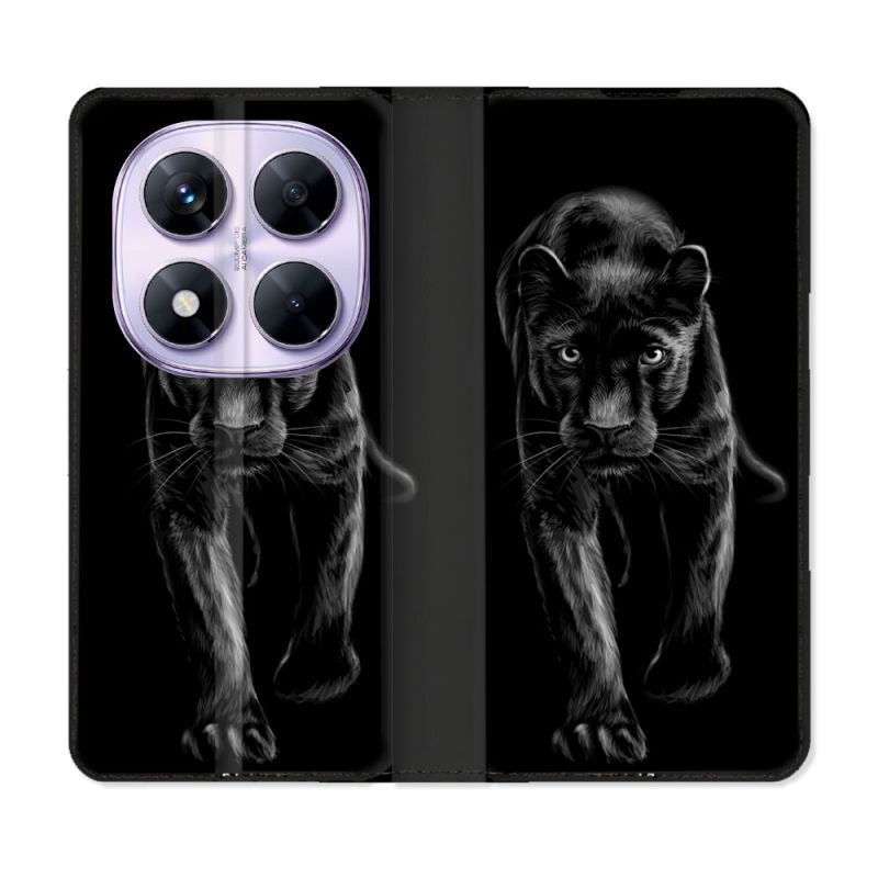 Housse Cuir Portefeuille Pour Xiaomi Redmi Note 14 PRO 5G Animal Panthère Noire