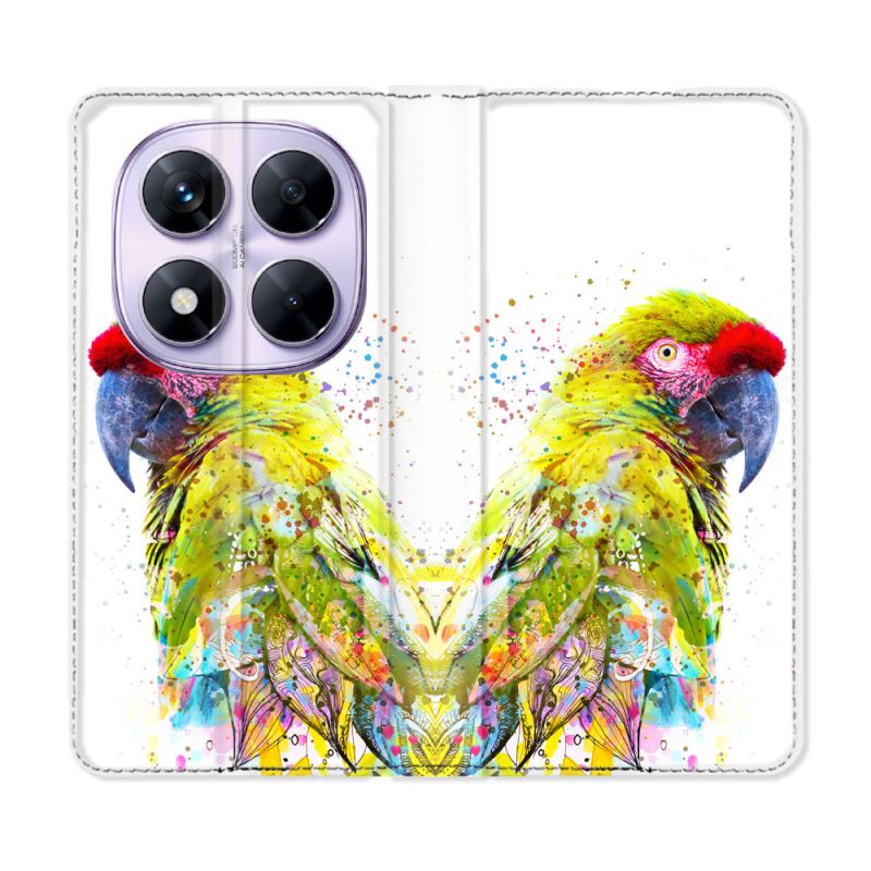 Housse Cuir Portefeuille Pour Xiaomi Redmi Note 14 PRO 5G Animal Perroquet Jaune