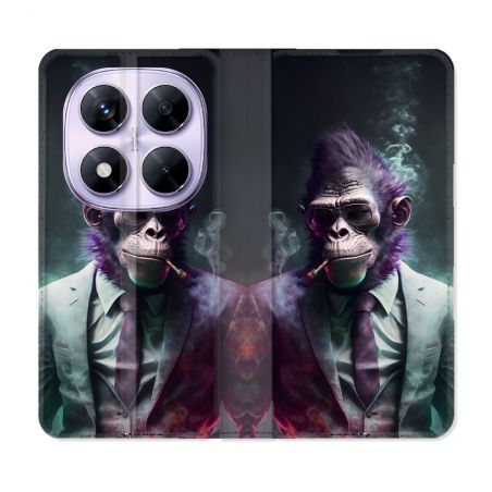 Housse Cuir Portefeuille Pour Xiaomi Redmi Note 14 PRO 5G Animal Singe Business