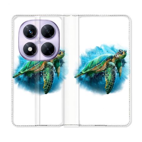 Housse Cuir Portefeuille Pour Xiaomi Redmi Note 14 PRO 5G Animal Tortue Blanche multicolore