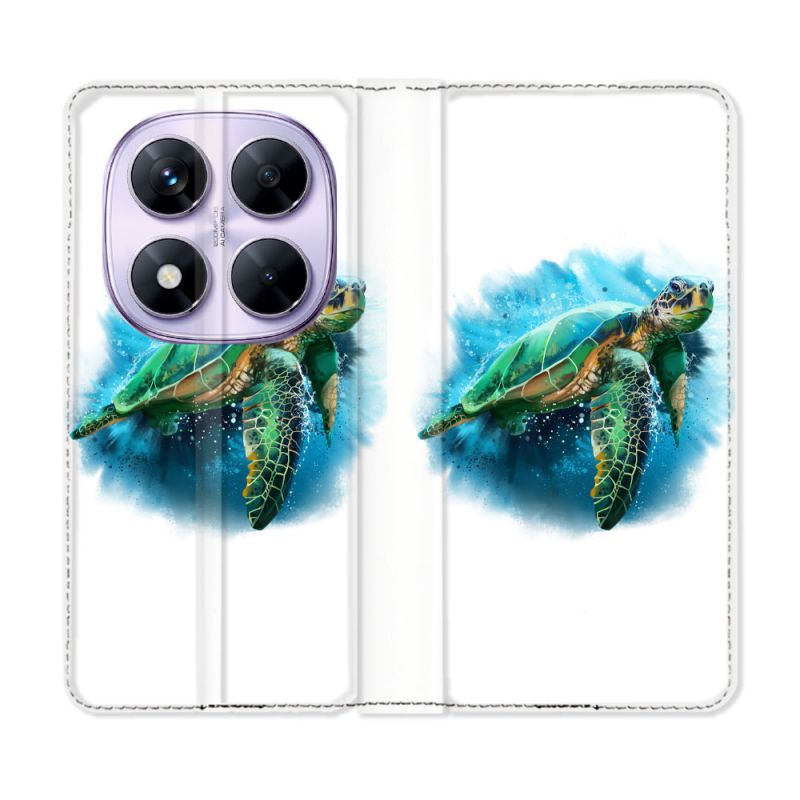 Housse Cuir Portefeuille Pour Xiaomi Redmi Note 14 PRO 5G Animal Tortue Blanche multicolore