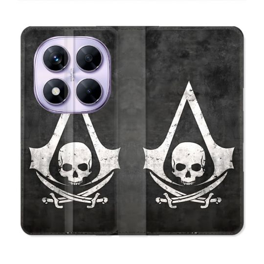 Housse Cuir Portefeuille Pour Xiaomi Redmi Note 14 PRO 5G Assassin Creed Tete Mort