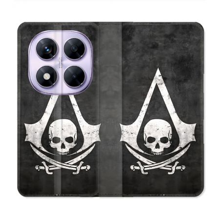 Housse Cuir Portefeuille Pour Xiaomi Redmi Note 14 PRO 5G Assassin Creed Tete Mort
