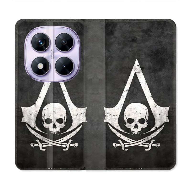 Housse Cuir Portefeuille Pour Xiaomi Redmi Note 14 PRO 5G Assassin Creed Tete Mort