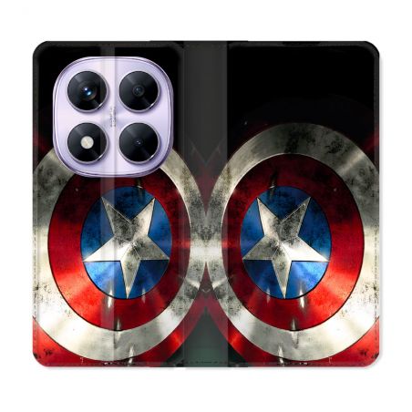 Housse Cuir Portefeuille Pour Xiaomi Redmi Note 14 PRO 5G Captain America Bouclier