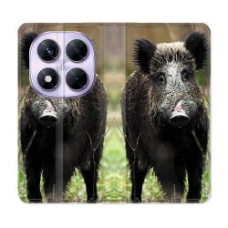 Housse Cuir Portefeuille Pour Xiaomi Redmi Note 14 PRO 5G Chasse Sanglier bois