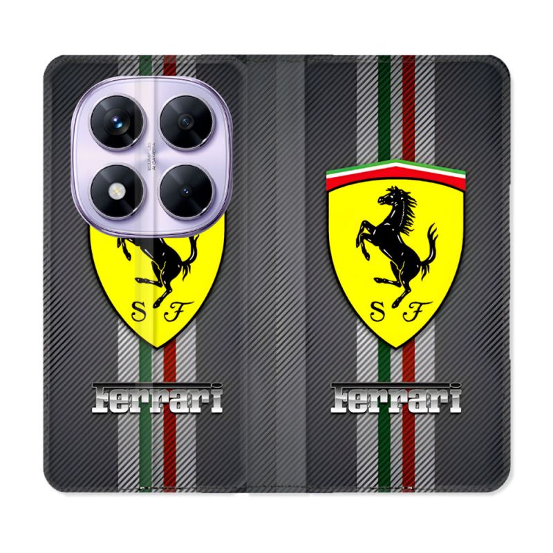 Housse Cuir Portefeuille Pour Xiaomi Redmi Note 14 PRO 5G Ferrari Carbone