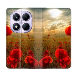 Housse Cuir Portefeuille Pour Xiaomi Redmi Note 14 PRO 5G Fleur Coquelicot