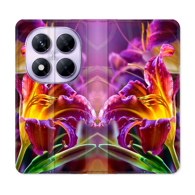 Housse Cuir Portefeuille Pour Xiaomi Redmi Note 14 PRO 5G Fleur Lys Color