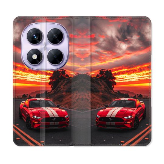 Housse Cuir Portefeuille Pour Xiaomi Redmi Note 14 PRO 5G Ford Mustang GT500 Rouge