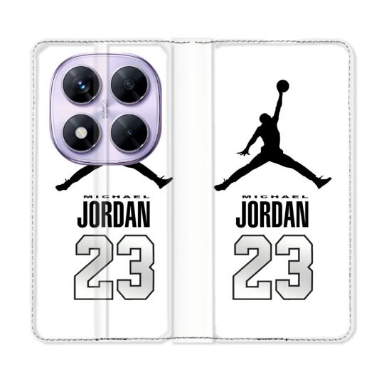 Housse Cuir Portefeuille Pour Xiaomi Redmi Note 14 PRO 5G Jordan 23 Blanc