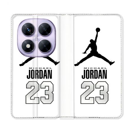 Housse Cuir Portefeuille Pour Xiaomi Redmi Note 14 PRO 5G Jordan 23 Blanc