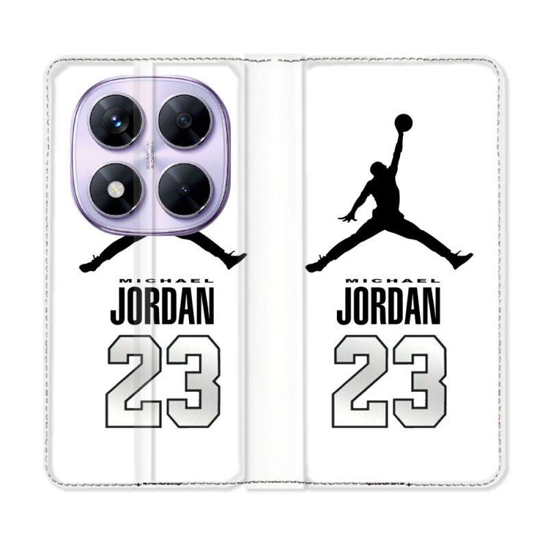 Housse Cuir Portefeuille Pour Xiaomi Redmi Note 14 PRO 5G Jordan 23 Blanc