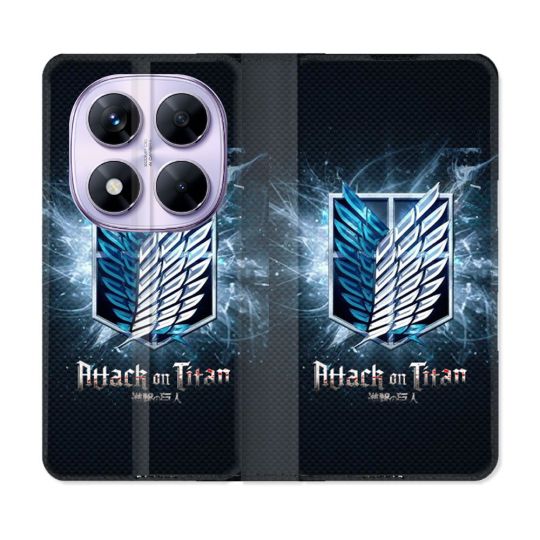 Housse Cuir Portefeuille Pour Xiaomi Redmi Note 14 PRO 5G Manga Attaque Titans Noir