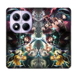 Housse Cuir Portefeuille Pour Xiaomi Redmi Note 14 PRO 5G Manga Demon Slayer Groupe