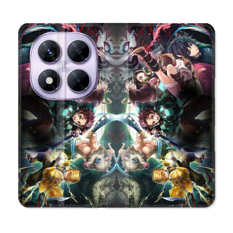Housse Cuir Portefeuille Pour Xiaomi Redmi Note 14 PRO 5G Manga Demon Slayer Groupe