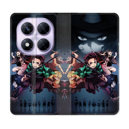 Housse Cuir Portefeuille Pour Xiaomi Redmi Note 14 PRO 5G Manga Demon Slayer Noir