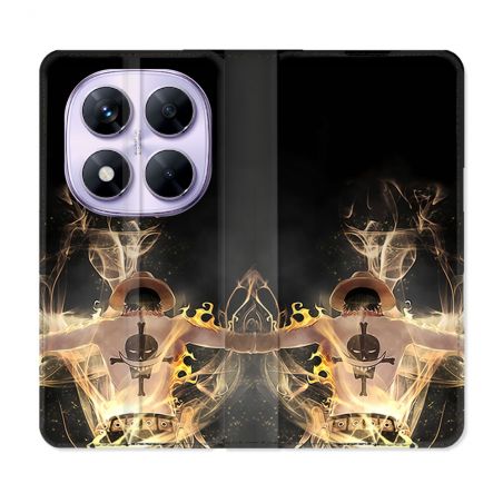 Housse Cuir Portefeuille Pour Xiaomi Redmi Note 14 PRO 5G Manga One Piece Ace Noir