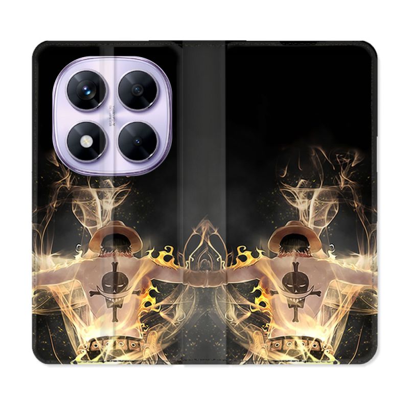 Housse Cuir Portefeuille Pour Xiaomi Redmi Note 14 PRO 5G Manga One Piece Ace Noir
