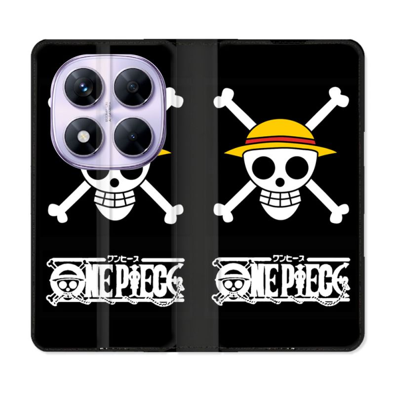 Housse Cuir Portefeuille Pour Xiaomi Redmi Note 14 PRO 5G Manga One Piece Tete de Mort