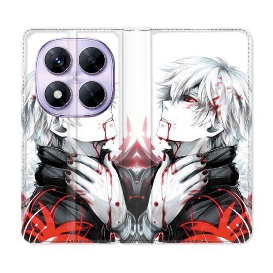 Housse Cuir Portefeuille Pour Xiaomi Redmi Note 14 PRO 5G Manga Tokyo Ghoul Kaneki Blanc