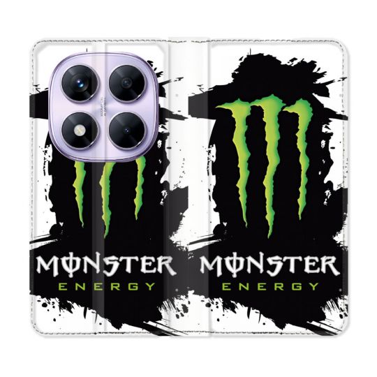 Housse Cuir Portefeuille Pour Xiaomi Redmi Note 14 PRO 5G Monster Energy Tache