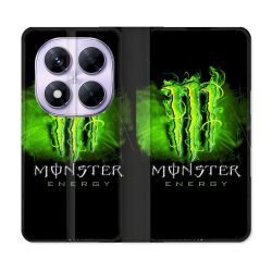 Housse Cuir Portefeuille Pour Xiaomi Redmi Note 14 PRO 5G Monster Energy Vert
