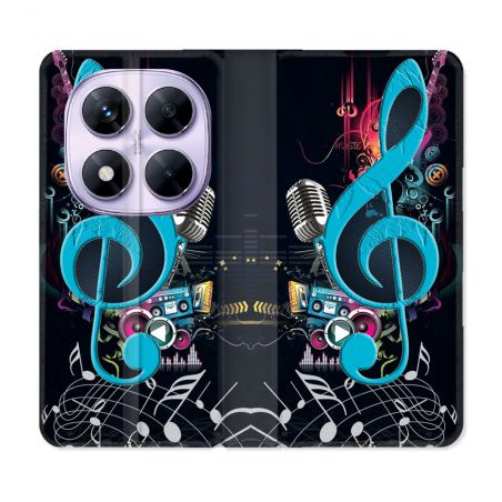 Housse Cuir Portefeuille Pour Xiaomi Redmi Note 14 PRO 5G Musique Cle Sol Bleu