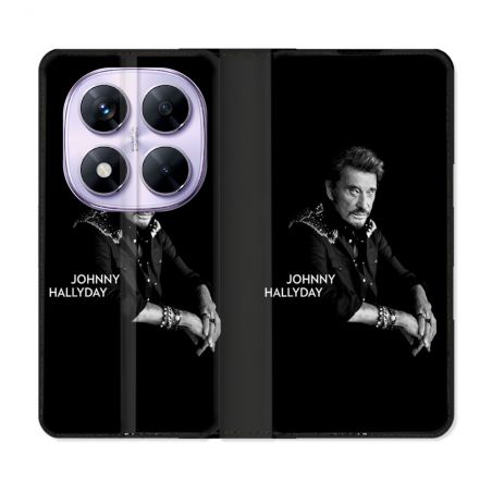 Housse Cuir Portefeuille Pour Xiaomi Redmi Note 14 PRO 5G Musique Johnny Hallyday Noir