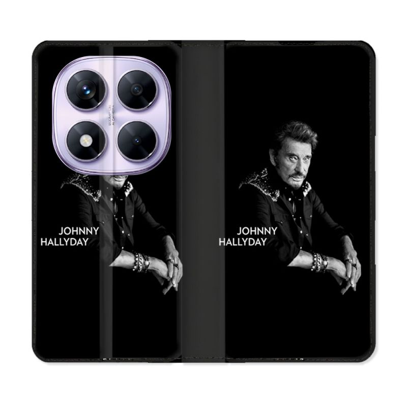 Housse Cuir Portefeuille Pour Xiaomi Redmi Note 14 PRO 5G Musique Johnny Hallyday Noir