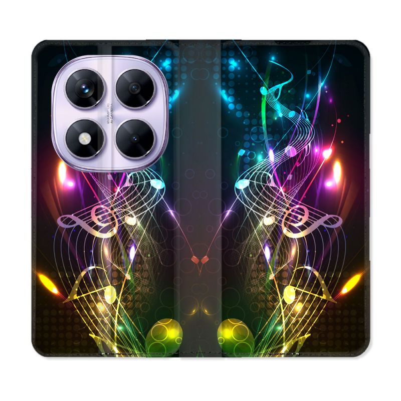 Housse Cuir Portefeuille Pour Xiaomi Redmi Note 14 PRO 5G Musique Partition Multicolore