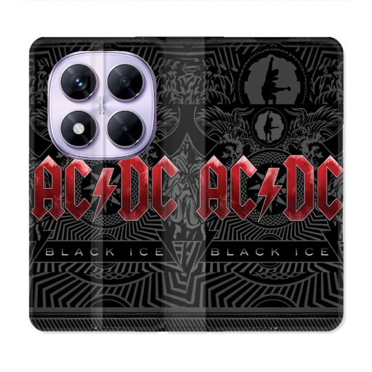 Housse Cuir Portefeuille Pour Xiaomi Redmi Note 14 PRO 5G Musique Rock ACDC Rouge