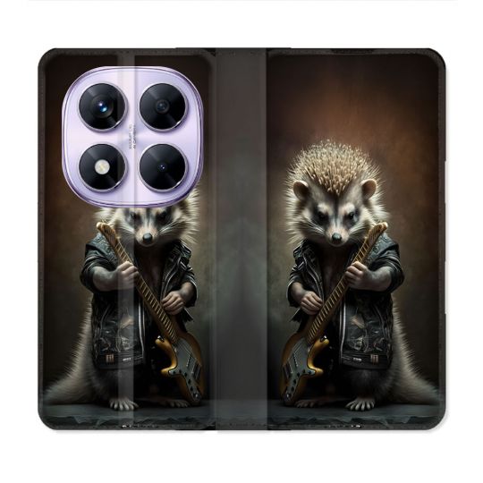 Housse Cuir Portefeuille Pour Xiaomi Redmi Note 14 PRO 5G Musique Rock Herisson