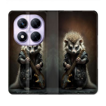 Housse Cuir Portefeuille Pour Xiaomi Redmi Note 14 PRO 5G Musique Rock Herisson