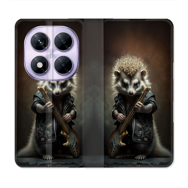 Housse Cuir Portefeuille Pour Xiaomi Redmi Note 14 PRO 5G Musique Rock Herisson