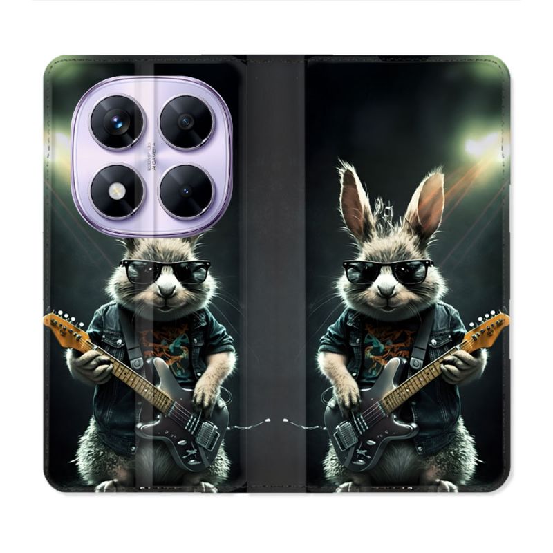 Housse Cuir Portefeuille Pour Xiaomi Redmi Note 14 PRO 5G Musique Rock Lapin