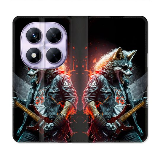 Housse Cuir Portefeuille Pour Xiaomi Redmi Note 14 PRO 5G Musique Rock Loup