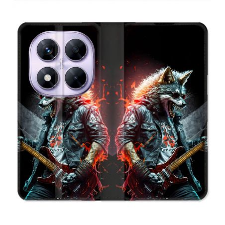 Housse Cuir Portefeuille Pour Xiaomi Redmi Note 14 PRO 5G Musique Rock Loup