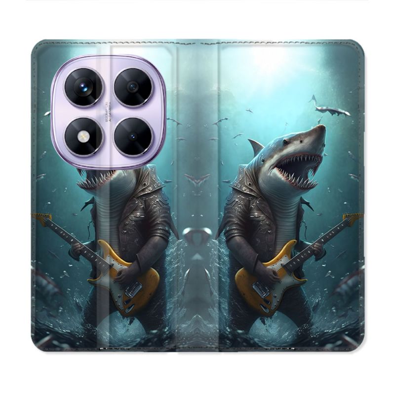 Housse Cuir Portefeuille Pour Xiaomi Redmi Note 14 PRO 5G Musique Rock Requin