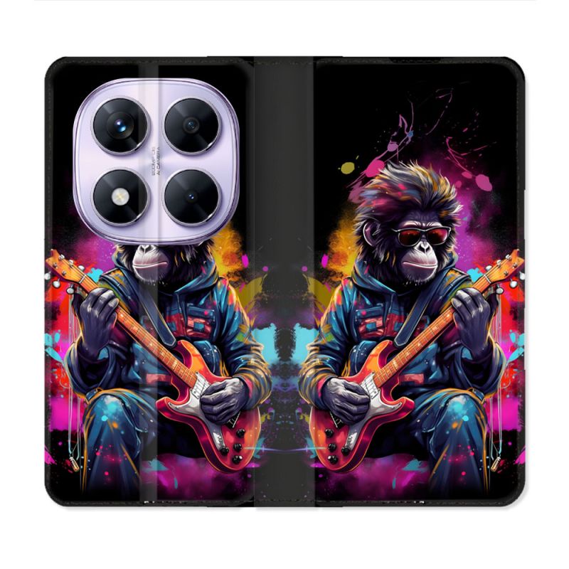 Housse Cuir Portefeuille Pour Xiaomi Redmi Note 14 PRO 5G Musique Rock Singe